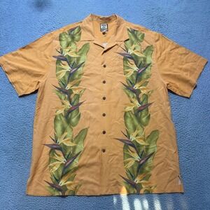Tommy Bahama‎ Mens 2X Big Hawaiian Silk Shirt Orange Bird of Paradise Print Camp